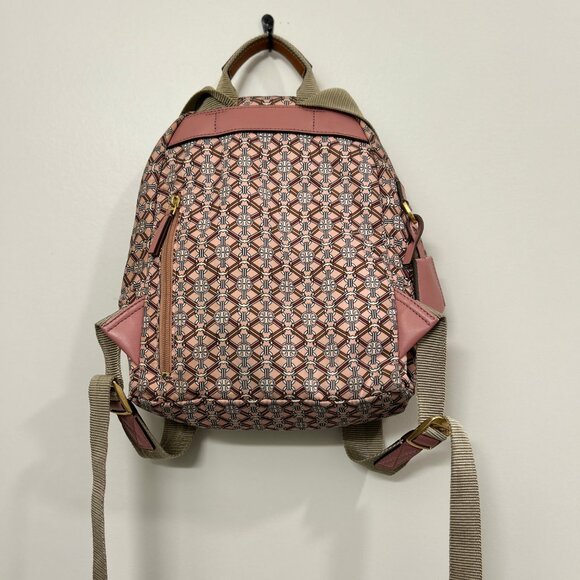 Tory Burch Pink Piper Printed Small Backpack Purse Logo Nylon Leather Trim - Picture 3 of 7